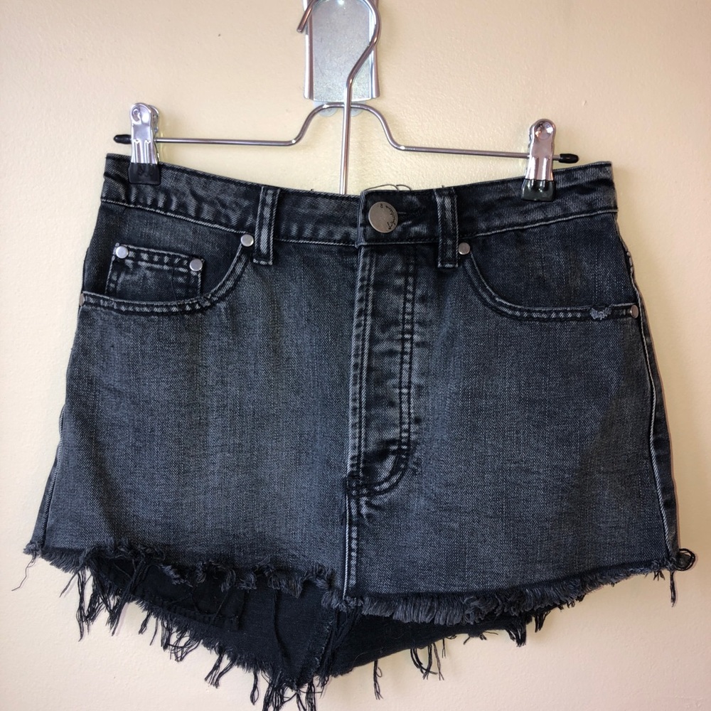 Mini black denim skirt